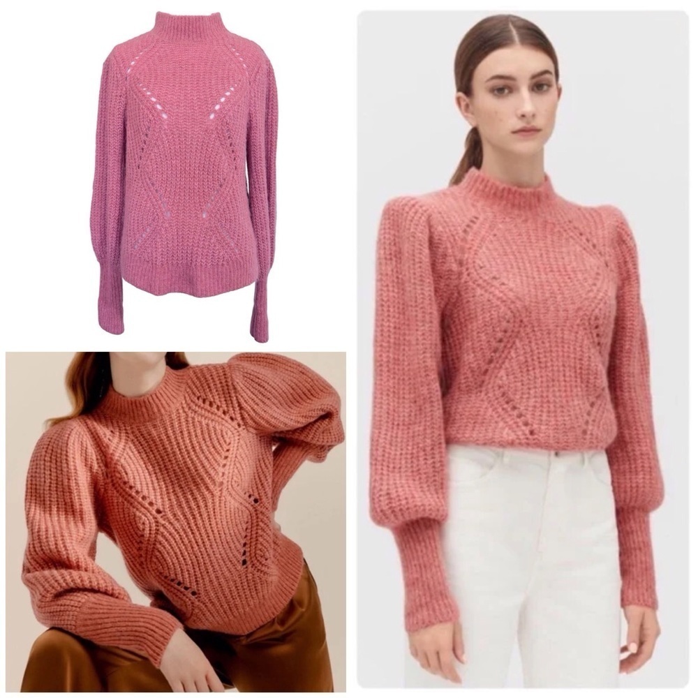 Cuyana Alpaca Wool Blend Balloon-Sleeve Sweater in Passion Fruit Size XSMALL